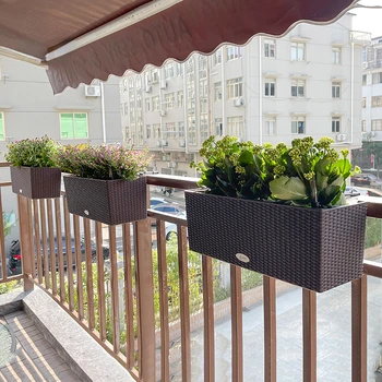 Горшок для растений, подвесная подставка для цветов из ротанга на балконе, Самовсасывающий дизайн, Уличные кашпо, двойной таз, огород