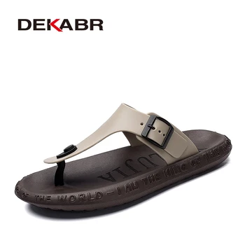 Летние шлепанцы бренда DEKABR, Удобные нескользящие кожаные тапочки для ванной, Модные дизайнерские домашние повседневные мужские тапочки