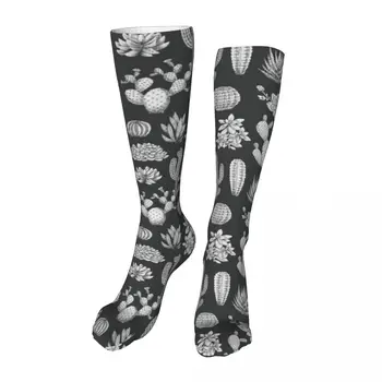Новые носки до щиколоток с принтом кактуса, унисекс, носки до середины икры, Толстые вязаные мягкие повседневные носки