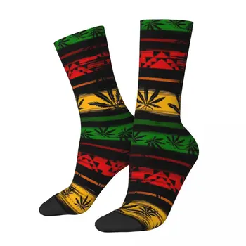 Забавные мужские носки Mabstract с бесшовным рисунком, марихуана, каннабис, винтажные листья сорняков, хип-хоп повседневные носки для экипажа, подарочный рисунок с принтом