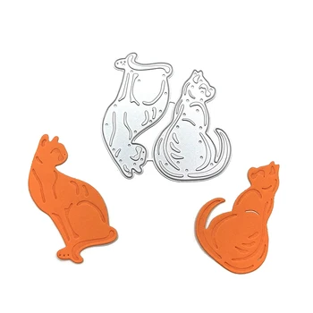 Металлические штампы для вырезания двух кошек для скрапбукинга и изготовления открыток своими руками, декор, тиснение, ручная работа, высечка