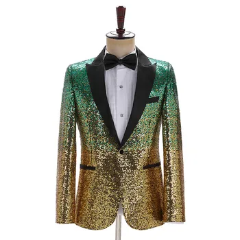 Золотой и зеленый блейзер с пайетками, мужской костюм, черный двухцветный модный смокинг, мужские куртки с пайетками, фестиваль