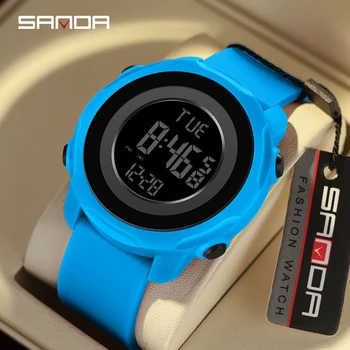 SANDA Fashion Personality Синие Силиконовые Многофункциональные Электронные часы 2023 Новые Мужские часы с таймером и будильником Водонепроницаемые Reloj
