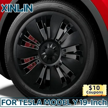 Колпак 4ШТ для Tesla Model Y 2018-2023, сменный колпак для колеса, 19-дюймовый Автомобильный колпак, Полное Покрытие обода, Аксессуары