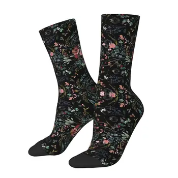 Носки с цветочным узором Midnight в стиле харадзюку, впитывающие пот Чулки, всесезонные носки, аксессуары для мужчин и женщин, рождественские подарки