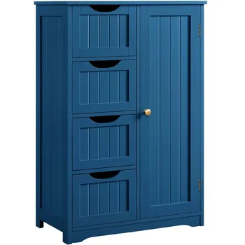 Деревянный шкаф для хранения с 4 ящиками для ванной кухни, темно-синий