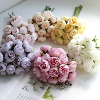 Букет искусственных роз для свадебной вечеринки, Настольная цветочная композиция для домашнего сада, имитация шелковых роз, Зеленые растения