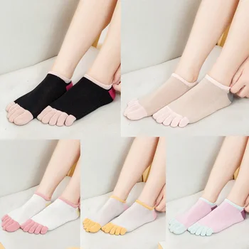 Разноцветные женские носки с пятью носками на каблуке, короткие носки до щиколоток, хлопковые дышащие носки, впитывающие пот, носки с невидимым носком.