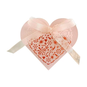 50шт Свадебные коробки конфет, пустотелые коробки для подарков, шоколадный сундучок, подарочное украшение для свадьбы, дня рождения (розовый)