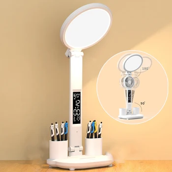 Светодиодная настольная лампа с регулируемой яркостью USB Touch с календарем, температурными часами, ночником, Складная настольная лампа для учебы, лампа для чтения