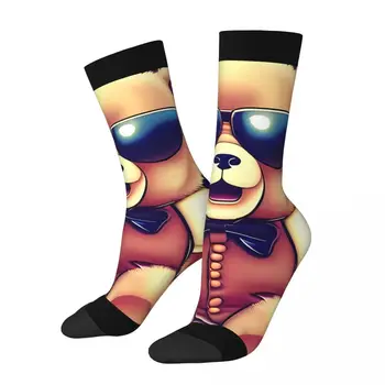 Счастливые мужские носки, солнцезащитные очки и костюм в стиле диско, ретро, плюшевый мишка, хип-хоп, повседневные носки для экипажа, Подарочный рисунок с принтом
