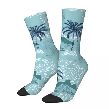 Винтажные мужские носки с бесшовным рисунком Island, тропический узор, унисекс, уличный стиль, с принтом Crazy Crew, подарок для носков