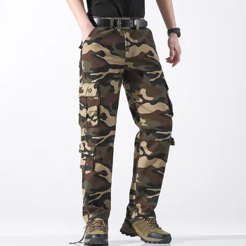 Мужские модные камуфляжные брюки-карго, Свободные прямые брюки, мужские дышащие повседневные штаны для военной подготовки на открытом воздухе, большие размеры