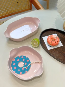 Посуда Бытовой Керамический противень для выпечки Розовая Миска для еды в стиле Ins Квадратная Подглазурная 8-дюймовая прямоугольная с японским мультяшным принтом