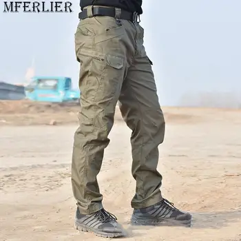 Размер S-6XL, тактические армейские брюки-карго, мужские водонепроницаемые износостойкие эластичные брюки, Рабочие брюки SWAT с множеством карманов