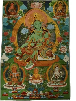 Тибет Тибетская ткань для вышивания Шелк Буддизм Зеленая Тара Кван-инь Танка Настенный Гобелен для домашнего декора Медитация