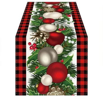 Льняная рождественская настольная дорожка в красную и черную клетку длиной 72 дюйма Сезонное зимнее украшение Рождественского стола