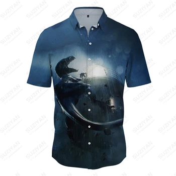 Модная гавайская мужская рубашка в стиле ретро, уличная одежда, высококачественная свободная рубашка большого размера, мужской топ с 3D принтом динозавра