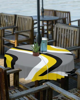 Современная абстрактная желтая скатерть Whirlpool на открытом воздухе с отверстием для зонтика, Водонепроницаемая крышка для круглого стола в патио для пикника на молнии