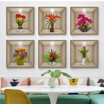 3D Наклейки на стену в виде вазы, Красная цветочная наклейка на стену, Цветочный декор стен, Съемные водонепроницаемые настенные рисунки для гостиной для йоги, домашнего декора