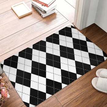 Нескользящий коврик с геометрическими узорами, черно-белый рисунок Аргайла, коврик для гостиной, спальни, приветственный ковер, декор в помещении