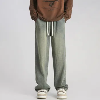 Уличная одежда, мужские мешковатые джинсы с эластичной резинкой на талии, Корейская мода, Новые Осенние джинсы оверсайз в стиле ретро, Мужские Дизайнерские брюки с завязками
