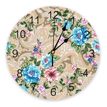 Настенные часы с цветочным узором Пейсли, Большие современные кухонные обеденные Круглые настенные часы, Бесшумные Подвесные часы для спальни