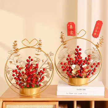 Рождественские украшения Красные ягоды Кованые Корзины для цветов Украшения из искусственных цветов Подарок На Новый год Украшение домашнего рабочего стола