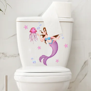 Красивая наклейка на туалет в виде русалки, пузырь в виде медузы, водонепроницаемые наклейки для ванной комнаты, наклейки на стены детской комнаты, спальни, украшения для дома