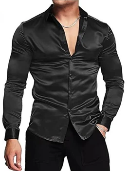 Осенне-зимняя мужская яркая однотонная эластичная рубашка без железа, деловые повседневные рубашки с длинными рукавами, облегающие рубашки для мужчин, блузки
