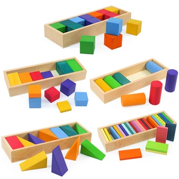 Детские Радужные деревянные блоки Монтессори, открытая развивающая игрушка, Геометрическая форма, Познавательная конструкция, игрушка для укладки