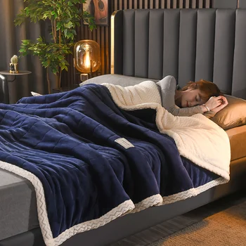 Плюшевое одеяло из шерп-флиса AB, Мягкая теплая кровать, диван, Стеганое Толстое Теплое одеяло, Моющееся одеяло с кондиционером