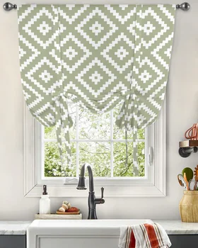 Геометрическая квадратная текстурированная занавеска из шалфейно-зеленого цвета для гостиной, спальни, балкона, кафе, кухни, Римская занавеска на завязках