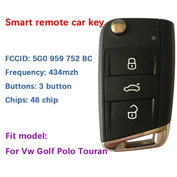CN001067 Оригинальный 3-Кнопочный Смарт-Гольф Поло Touran Flip Key Fob Remote FCCID 5G0 959 752 BC 434mzh 48 Chip Keyless GO