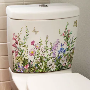 Ботанические цветы Наклейки на стену с бабочками Наклейки на туалет с растительными цветами Наклейки на стены для украшения дома в ванной комнате Самоклеящиеся