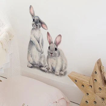 Наклейки Гостиная Два милых кролика Фреска Съемные наклейки на стену Украшение дома Обои с кроликом Детская комната Спальня Детская