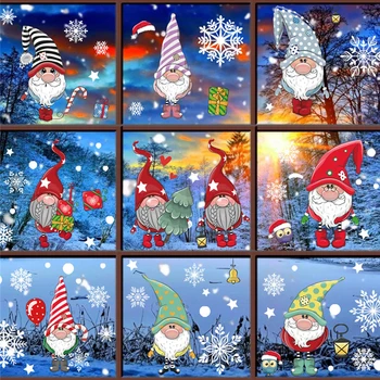 2024 Новогодние Наклейки на окна, наклейки со снежинками Санта-Клауса, наклейки, Веселые Рождественские украшения для дома Navidad 2023