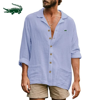 2023 Высококачественная мужская хлопчатобумажная рубашка с длинными рукавами Модный тренд Повседневный свободный дышащий кардиган рубашка с лацканами