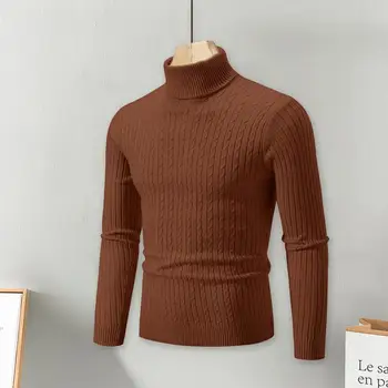 Мужской модный вязаный свитер Однотонный мужской свитер с длинным рукавом и высоким воротом, базовый свитер, водолазка, зимняя одежда