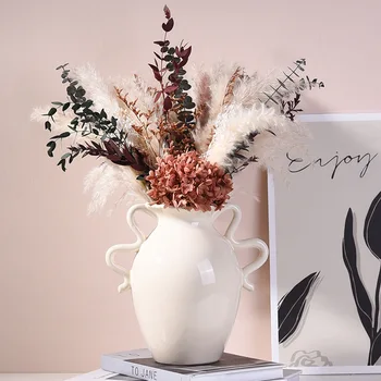 Винтажные керамические вазы, сухоцветы, свежие цветы, вставки для цветов, образцы комнат, украшения для дома, украшения в кремовом стиле INS