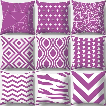 Декоративные подушки с фиолетовым геометрическим рисунком, наволочка, чехол для подушки из полиэстера, наволочка для украшения дивана, Наволочка 40938