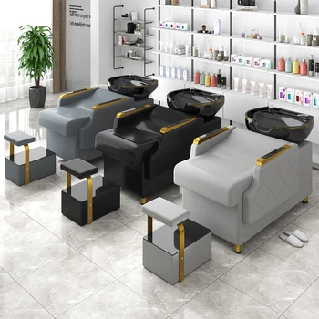Роскошное кресло для шампуня Nordic salon Furniture Кресло для салона красоты Специальная кровать для промывки, Керамический таз, кресло для мытья волос в полулежачем положении