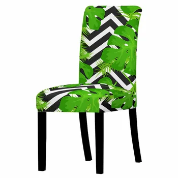 Тропический стрейч с принтом зеленых листьев, чехлы для стульев в столовой, чехлы для кухонных сидений, декор свадебного банкета