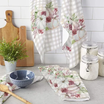 Осеннее кухонное полотенце в клетку с цветочным рисунком тыквы, Впитывающая салфетка для посуды, полотенце для посуды для кухни, инструмент для уборки дома