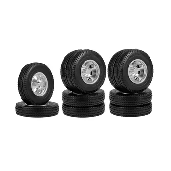 6 шт. металлических ступиц передних и задних колес, резиновые шины, полный комплект колесных шин для 1/14 радиоуправляемого прицепа, тягача, автомобиля