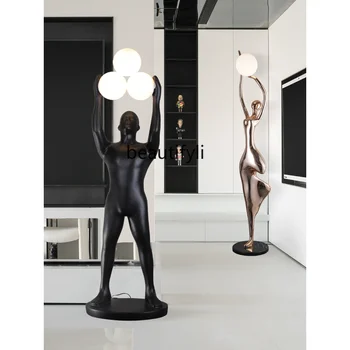 zq Креативное современное искусство, напольная скульптура из стеклопластика со светом, абстрактный персонаж, украшения, аксессуары для дома