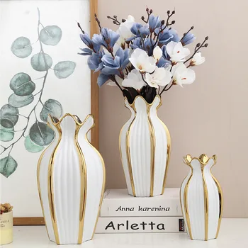 Простая керамическая ваза в скандинавском стиле, современные гальванические украшения, креативный свет, роскошная цветочная композиция ручной работы для гостиной, дома