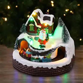 Декоративная Рождественская елка с маленьким паровозиком, разноцветными огнями, музыкальным вращающимся паровозиком, орнаментом из смолы, Праздничное Рождество на Рождество