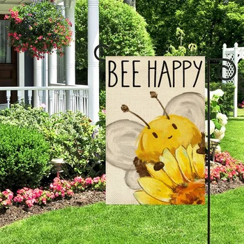 1 шт. Льняной хлопчатобумажный садовый флаг с рисунком пчелы, баннер, подвесной декор для дома и сада Внутри и снаружи