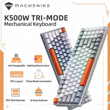 Machenike K500W Беспроводная Механическая Клавиатура Hot Swap Tri-mode 94 Клавиши Игровая Клавиатура с RGB Подсветкой для Ноутбука PC Gamer